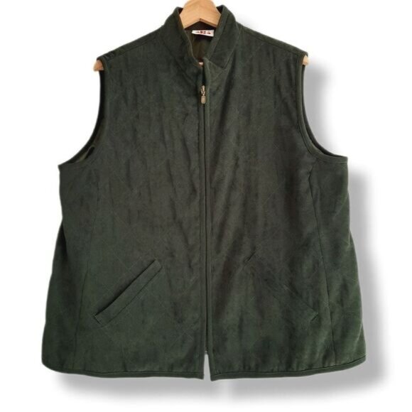 ALIA Quilted Full-Zip Micosuede Vest Forest Green Sz L - Picture 1 of 6